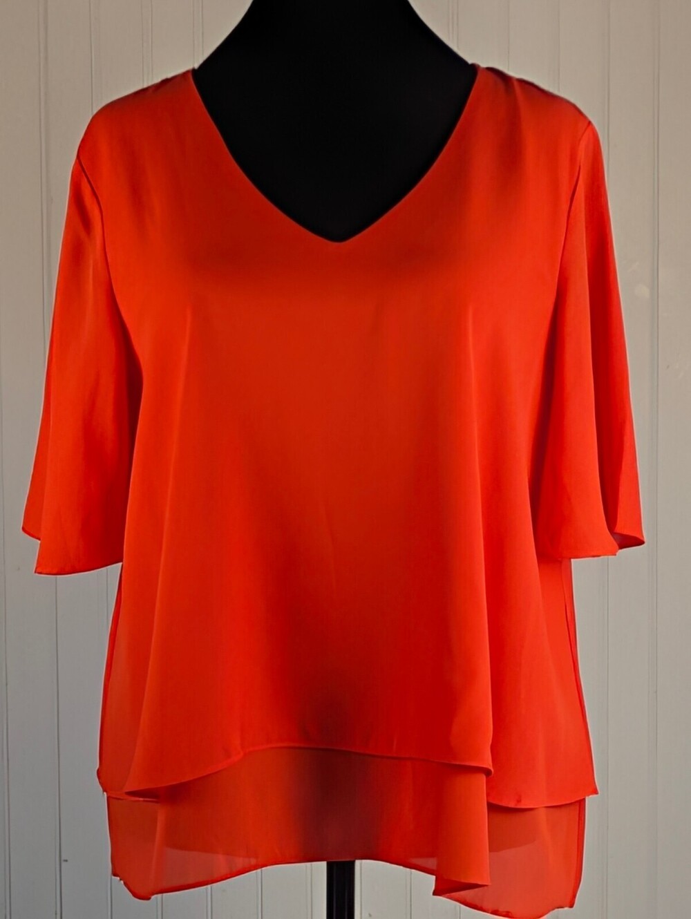 Entro Red Orange V-Neck Layered Dopamine Dressing Blouse Size Large